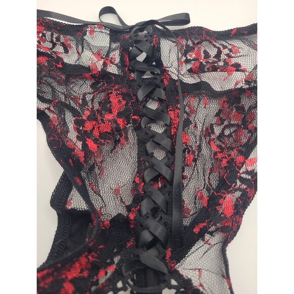 Vtg Frederick's Of Hollywood SEDUCTION BLACK RED LACE CROTCHLESS Panties Sz M - Picture 9 of 11